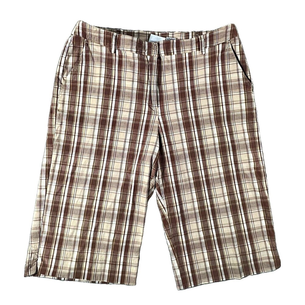 Kim Rogers Plaid Bermuda Shorts Sz 14 Long 13" inseam tan/beige/brown